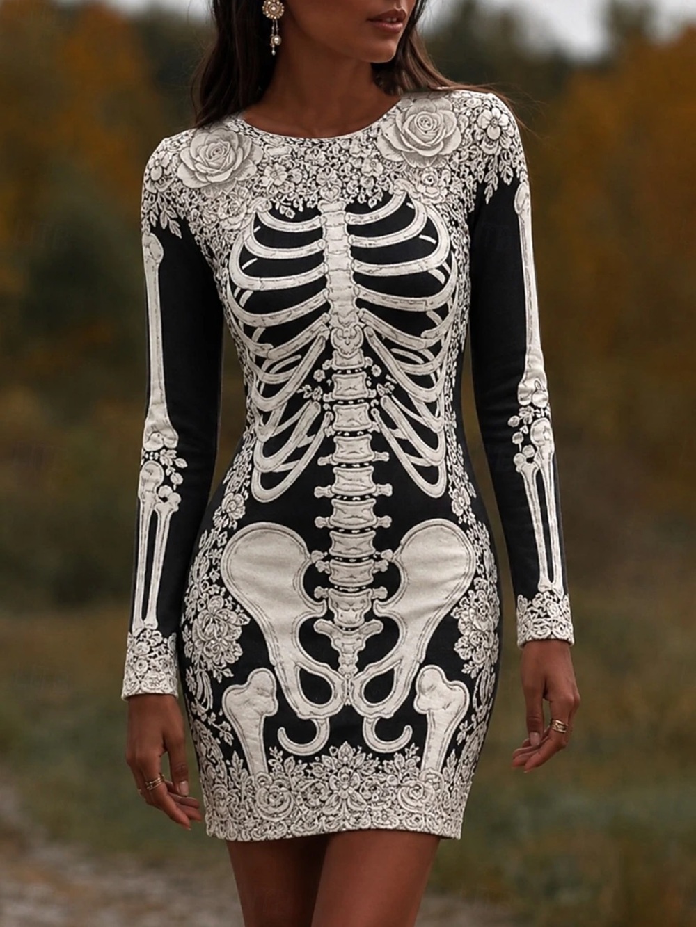 SKELETON➕Elegant Floral Sweatshirt Dress